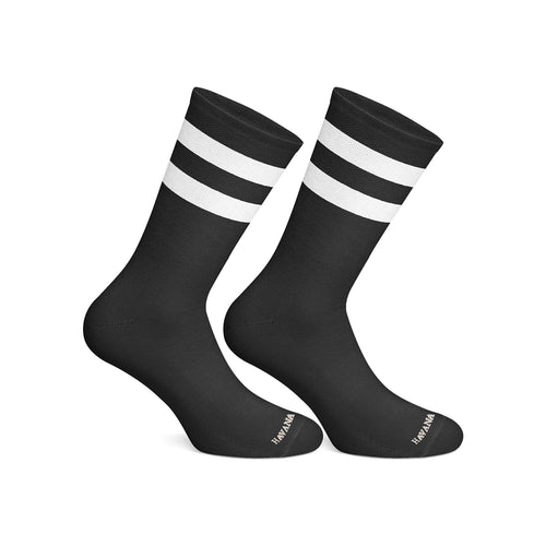 Black Striped With White Mid Calf Socks