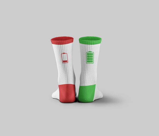 Battery White Mid Calf Socks