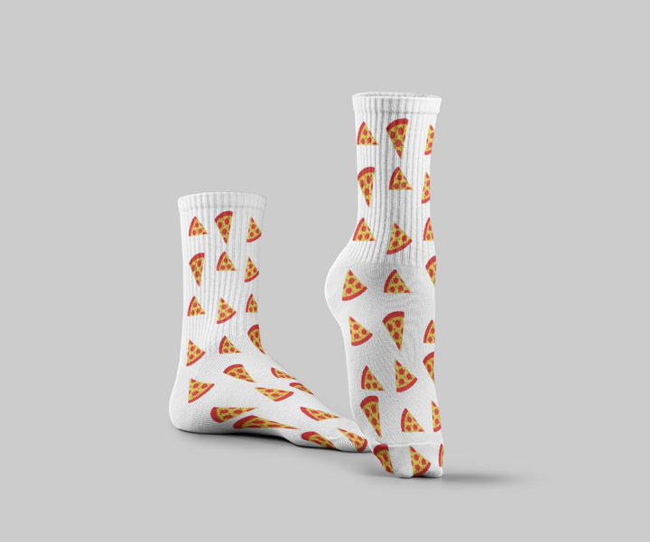 Big Pizza White Mid Calf Socks