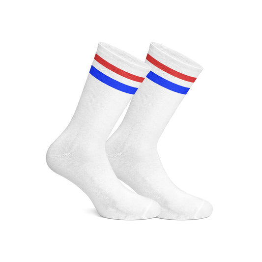 Basic white with red blue strips socks