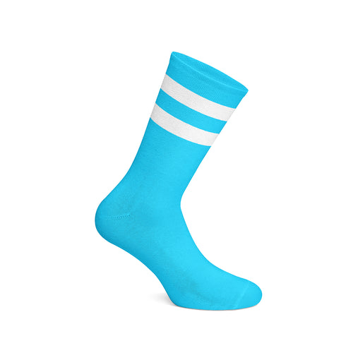 Light Blue Striped With White Mid Calf Socks