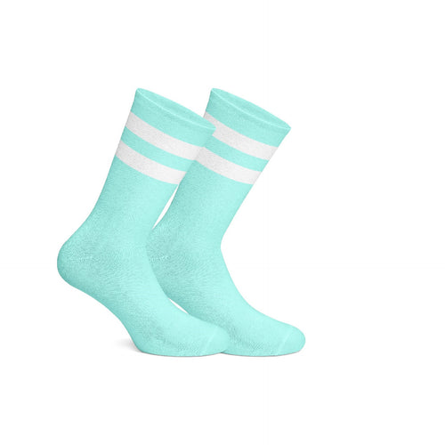 Mint Green Striped With White Mid Calf Socks