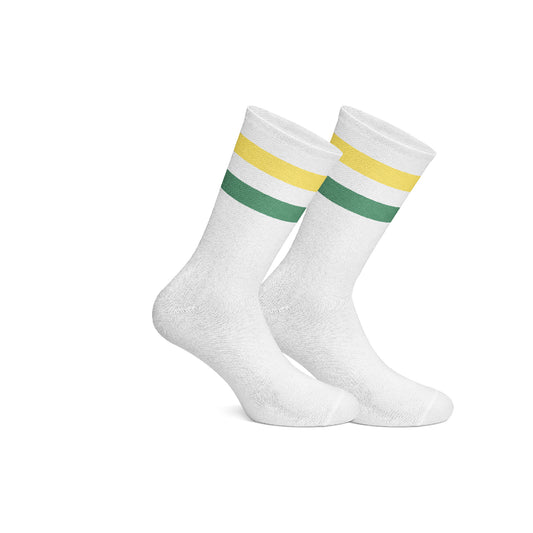 Basic white with yellow green strips socks