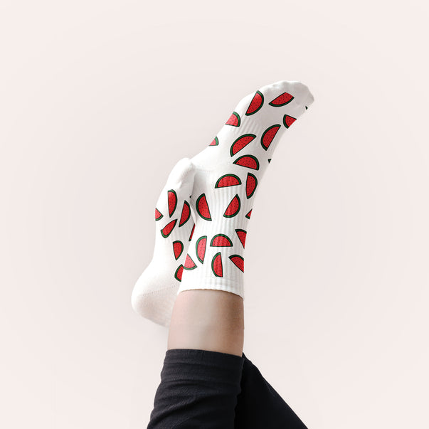 Watermelon White Mid Calf socks