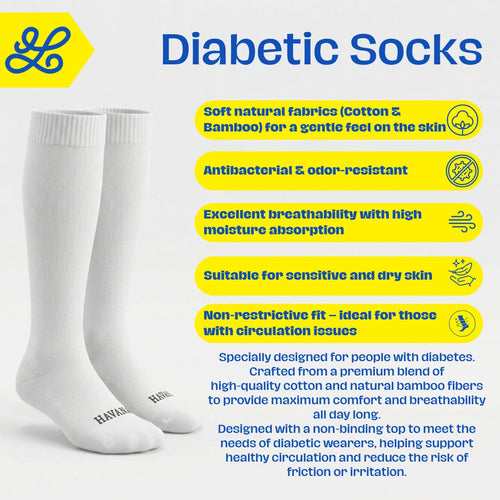Diabetic White Mid Calf Socks