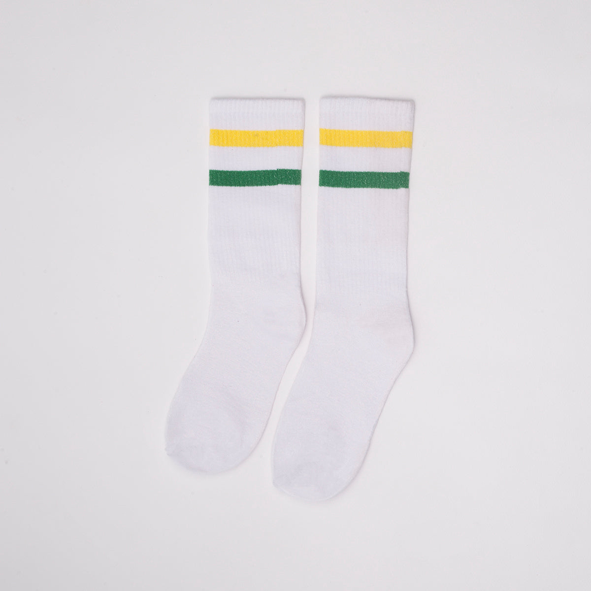 Basic white with yellow green strips socks