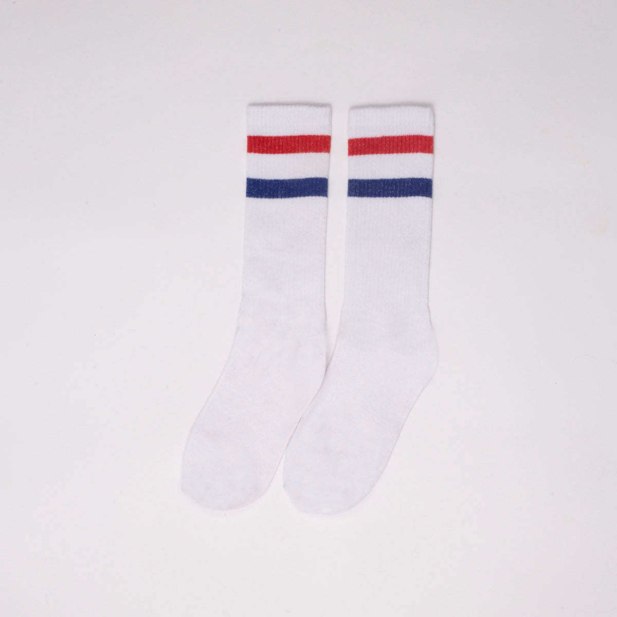 Basic white with red blue strips socks